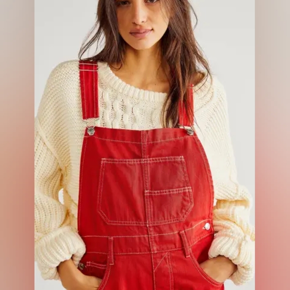 FREE PEOPLE We The Free Red Heart Eyes Ziggy Short Overalls - Picture 11 of 11